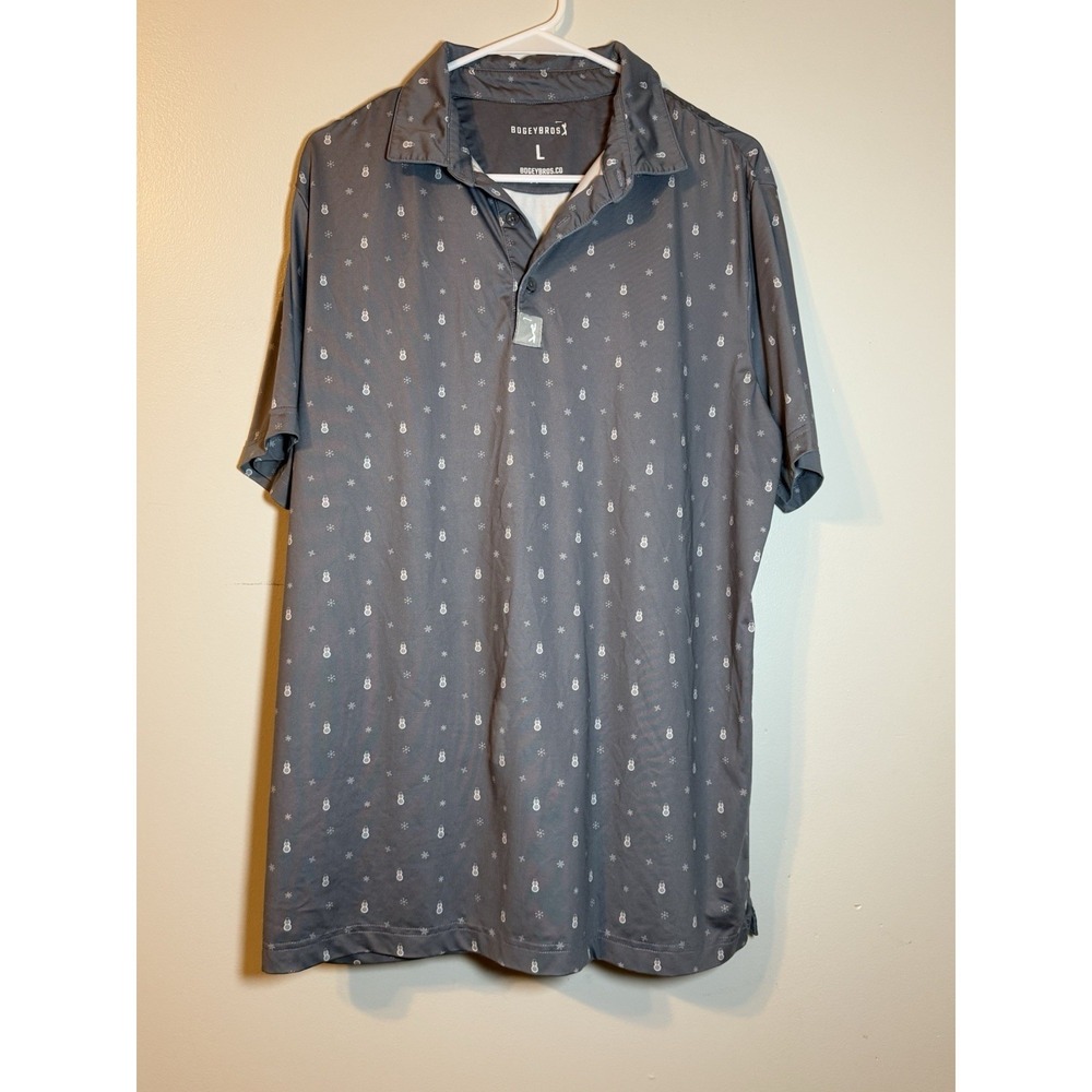 BOGEYBROS Polo Shirt‎ Mens Large Gray Snowman Christmas Golf Performance Stretch